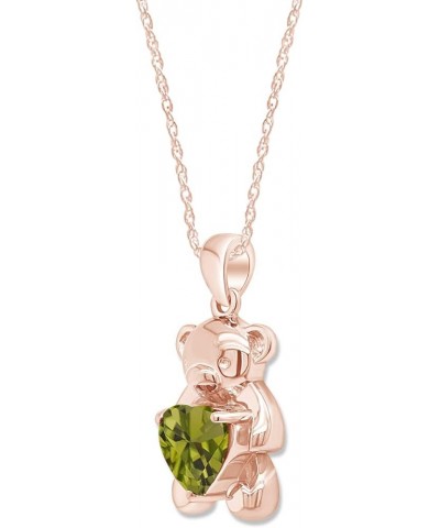 925 Sterling Silver Teddy Bear Pendant Necklace with Simulated Gemstone Love Heart Bear rose-gold-plated-silver Peridot $25.2...