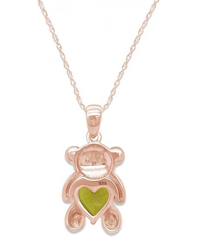 925 Sterling Silver Teddy Bear Pendant Necklace with Simulated Gemstone Love Heart Bear rose-gold-plated-silver Peridot $25.2...