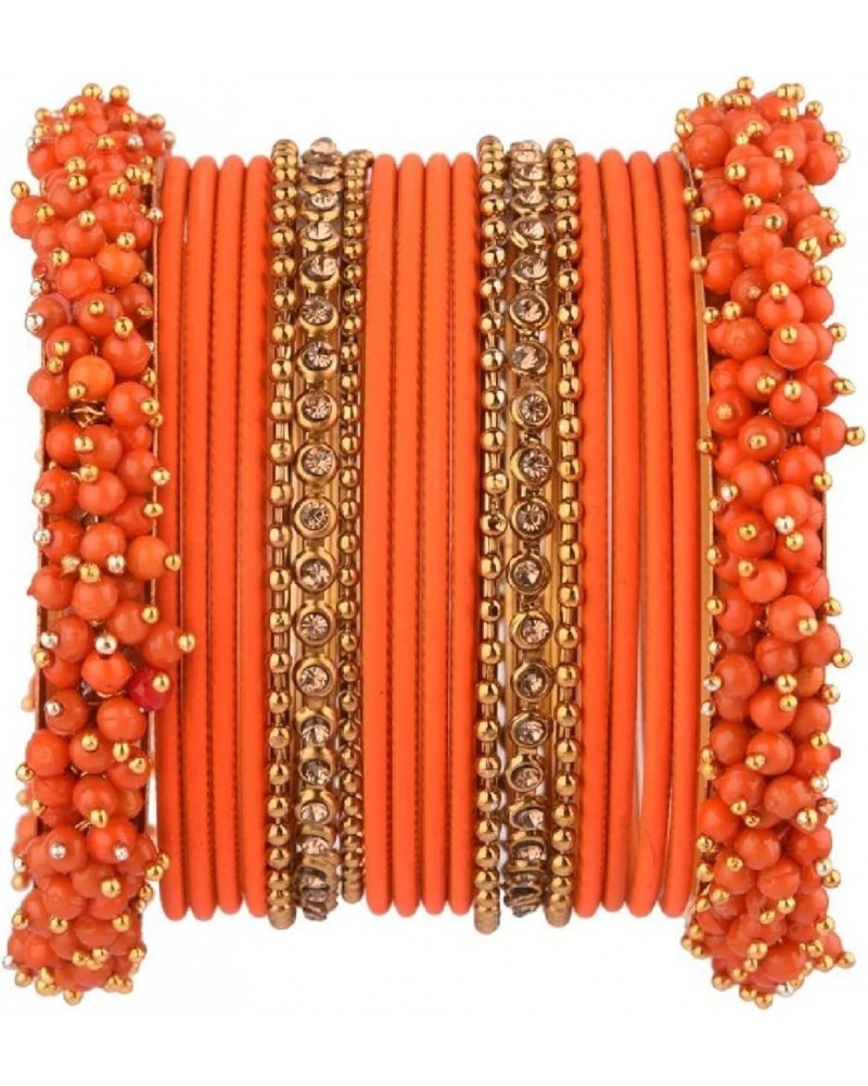 Indian Bangle Set Faux Pearls Beads Plain Velvet Bracelet Bangle Jewelry for Women Orange Color (Set of 20 Pcs) 2-8 $14.17 Br...