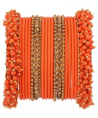 Indian Bangle Set Faux Pearls Beads Plain Velvet Bracelet Bangle Jewelry for Women Orange Color (Set of 20 Pcs) 2-8 $14.17 Br...