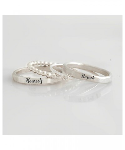 Unf ck Yourself Stacked Ring - 4 Rings Set, Women's S925 Sterling Silver Inspirational Ring Set, 4 Stackable Rings for Him an...