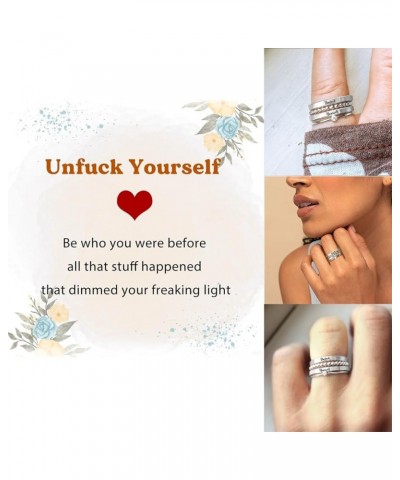 Unf ck Yourself Stacked Ring - 4 Rings Set, Women's S925 Sterling Silver Inspirational Ring Set, 4 Stackable Rings for Him an...