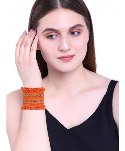 Indian Bangle Set Faux Pearls Beads Plain Velvet Bracelet Bangle Jewelry for Women Orange Color (Set of 20 Pcs) 2-8 $14.17 Br...