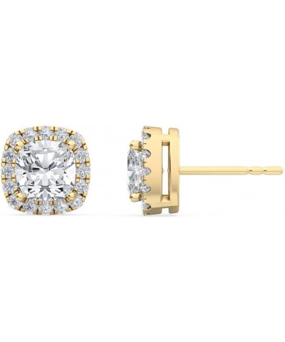 Designer 1-5 Carat (ctw) White Gold Cushion and Round Cut LAB GROWN Diamond Halo Earrings (Color E-F Clarity VS2-SI1) Yellow ...