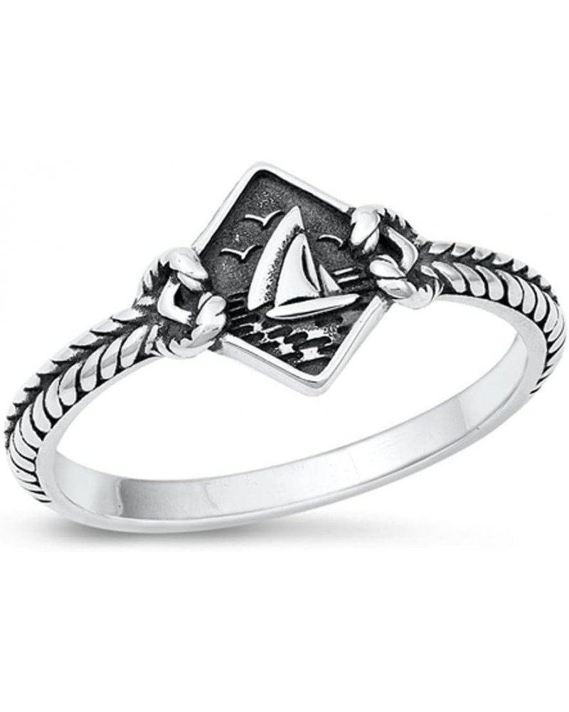 Classic Oxidized Nautical Sailboat Ring New .925 Sterling Silver Band Sizes 4-10 $9.11 Rings