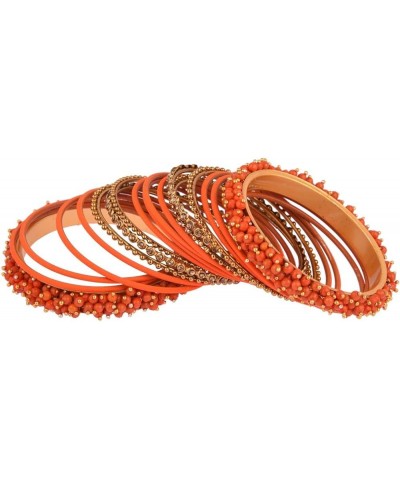 Indian Bangle Set Faux Pearls Beads Plain Velvet Bracelet Bangle Jewelry for Women Orange Color (Set of 20 Pcs) 2-8 $14.17 Br...