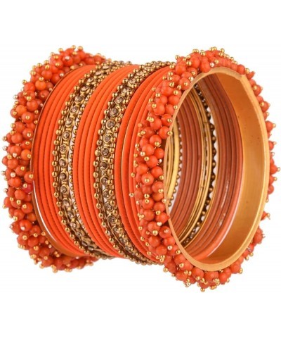 Indian Bangle Set Faux Pearls Beads Plain Velvet Bracelet Bangle Jewelry for Women Orange Color (Set of 20 Pcs) 2-8 $14.17 Br...