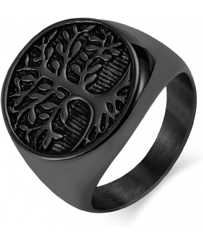 Men's Stainless Steel Tree of Life Ring Vintage Classic Round Signet Biker Band Christmas Wedding Rings Black $8.63 Rings