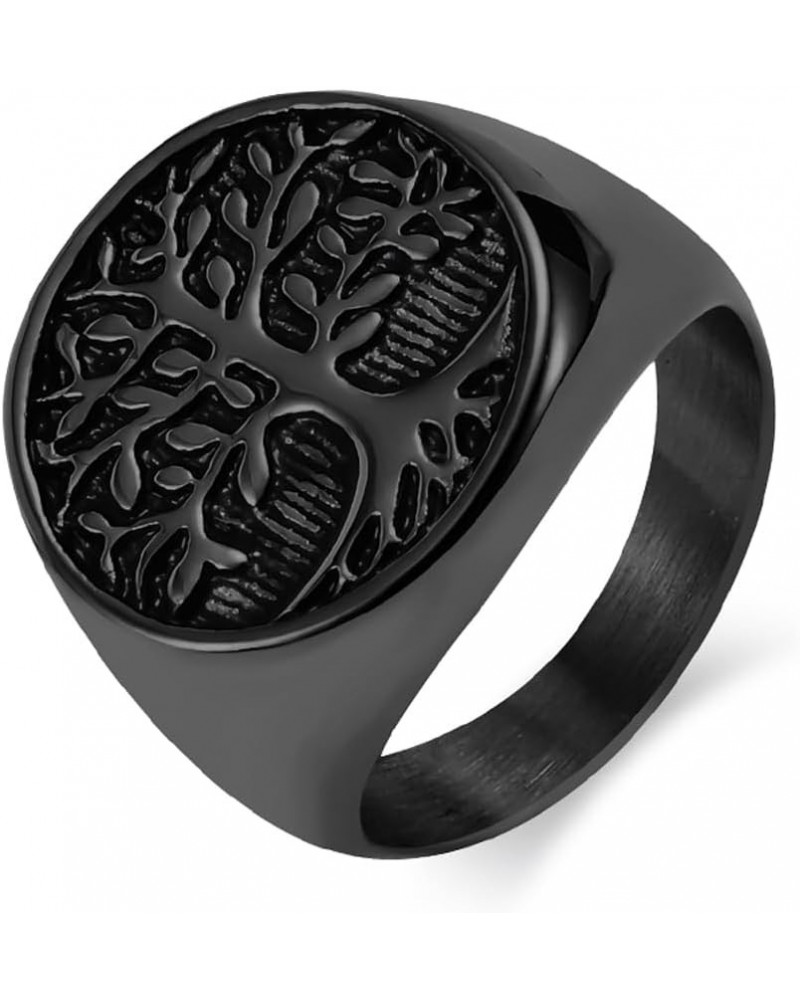 Men's Stainless Steel Tree of Life Ring Vintage Classic Round Signet Biker Band Christmas Wedding Rings Black $8.63 Rings