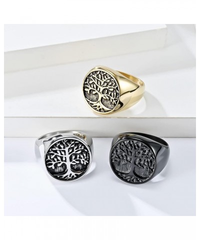 Men's Stainless Steel Tree of Life Ring Vintage Classic Round Signet Biker Band Christmas Wedding Rings Black $8.63 Rings