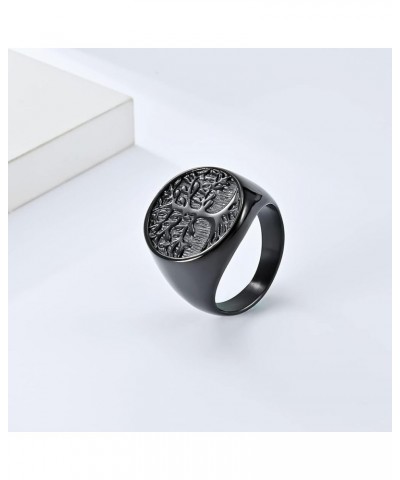 Men's Stainless Steel Tree of Life Ring Vintage Classic Round Signet Biker Band Christmas Wedding Rings Black $8.63 Rings