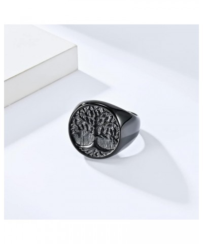 Men's Stainless Steel Tree of Life Ring Vintage Classic Round Signet Biker Band Christmas Wedding Rings Black $8.63 Rings