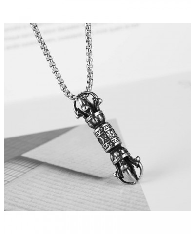 Buddhist Retro Daming Mantra Six-Character Mantra To Descend The Devil Pestle Pendant Necklace Transfer Amulet Stainless Stee...