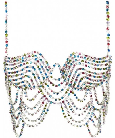 Scalloped Rhinestone Chest Chain Bra Colorful Fashion Bikini Crystal Body Chain Bra Beach Lingerie Body Jewelry for Women Rav...