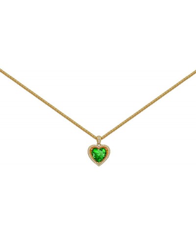 Forever Love Heart Pendant Necklace Simulated Birthstone Crystals Red Love Cubic Zirconia 18K Gold Rope Chain Dainty Charm Bi...