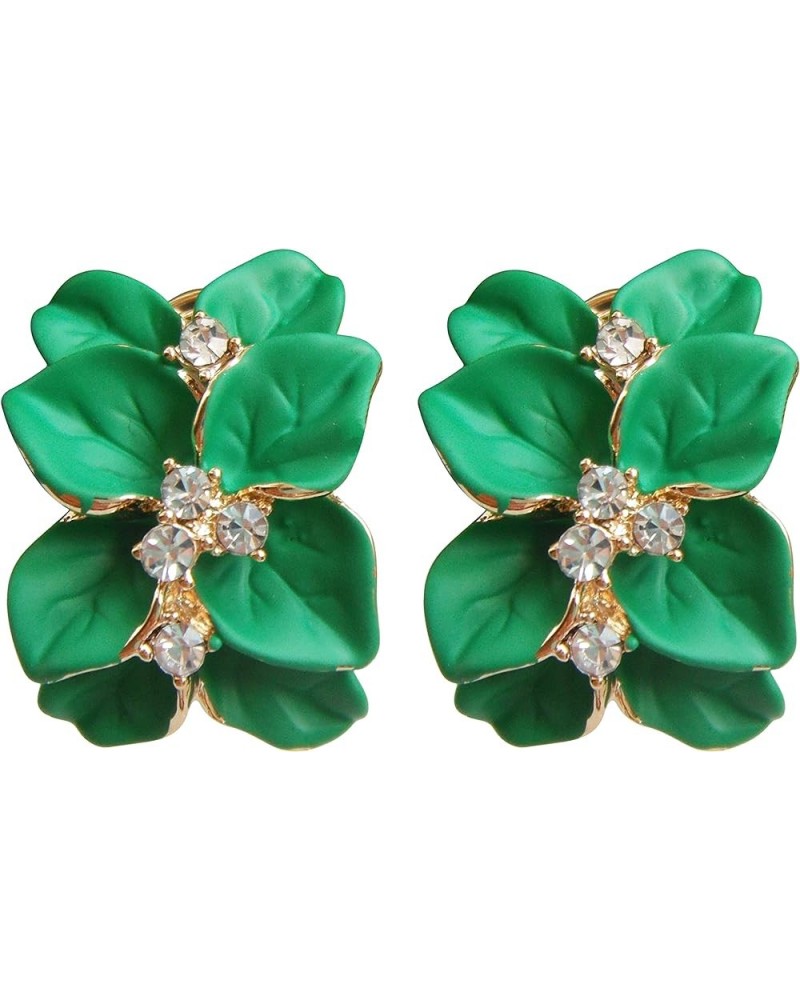 18k Gold Plated White Crystal colorful Enamel Leaves Flower Omega Back Earrings Green $8.83 Earrings