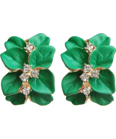 18k Gold Plated White Crystal colorful Enamel Leaves Flower Omega Back Earrings Green $8.83 Earrings