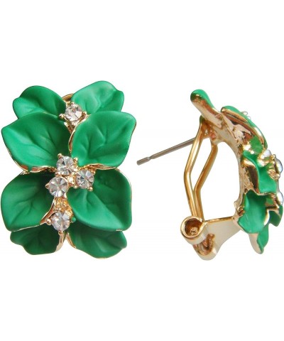 18k Gold Plated White Crystal colorful Enamel Leaves Flower Omega Back Earrings Green $8.83 Earrings