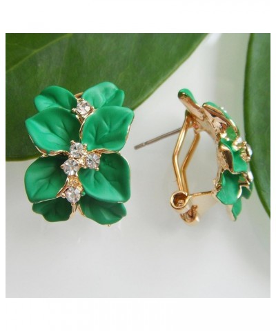 18k Gold Plated White Crystal colorful Enamel Leaves Flower Omega Back Earrings Green $8.83 Earrings