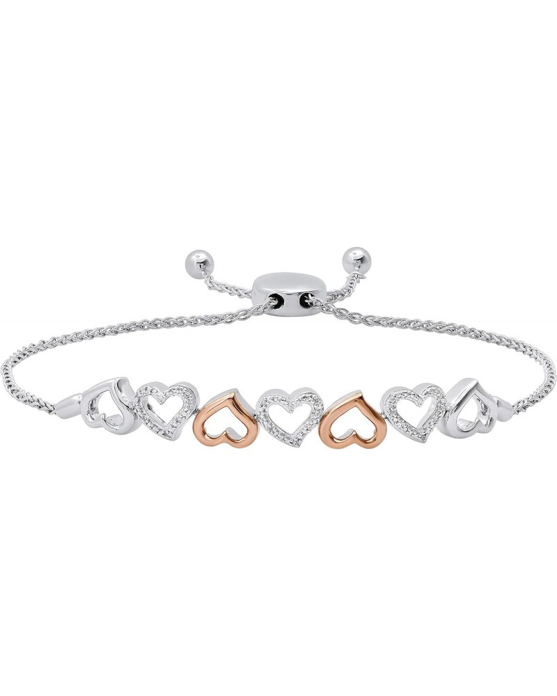 0.12 Carat (ctw) Round White Diamond Ladies Heart Bracelet, Rose Gold Plated Sterling Silver $70.73 Bracelets