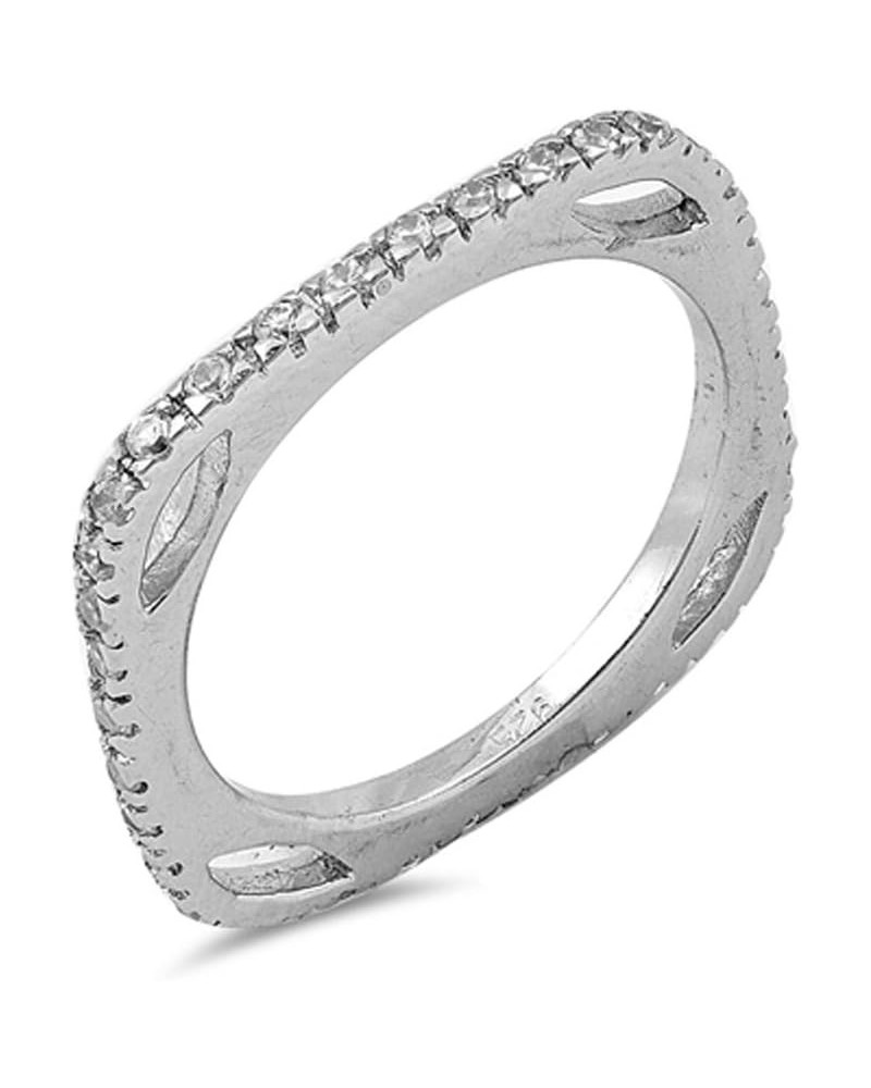 Squared Eternity White CZ Wedding Ring New .925 Sterling Silver Band Sizes 6-9 $12.20 Rings