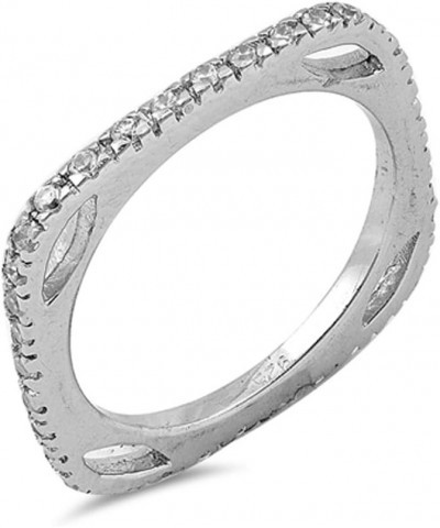 Squared Eternity White CZ Wedding Ring New .925 Sterling Silver Band Sizes 6-9 $12.20 Rings