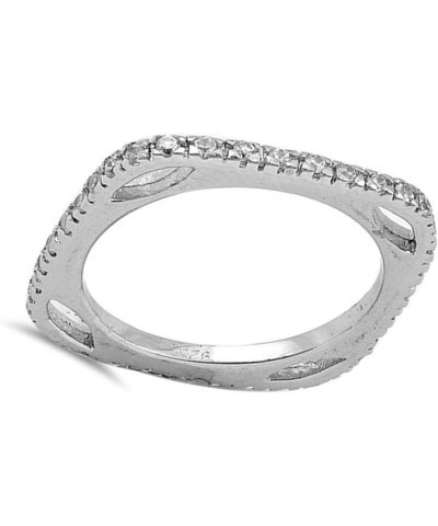 Squared Eternity White CZ Wedding Ring New .925 Sterling Silver Band Sizes 6-9 $12.20 Rings