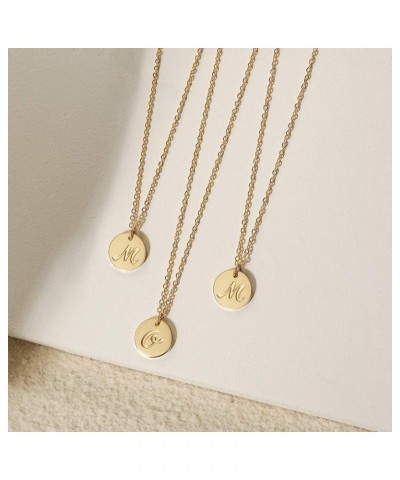 Initial Necklace, 14K Gold Plated Letter Necklace Round Disc Double Side Engraved Hammered Name Pendant Necklace with Adjusta...