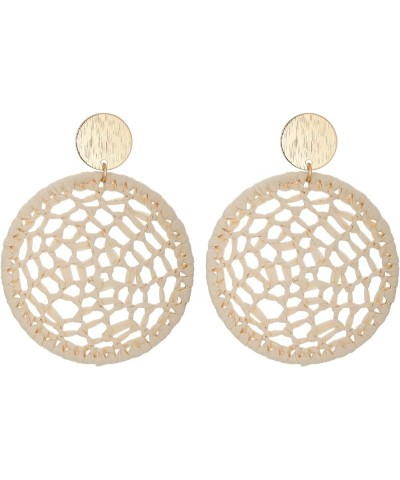 Statement Raffia Round Earrings, Handwoven Dream Catcher Earrings for Women Bohemian Jewelry Gift Cream White $7.79 Earrings