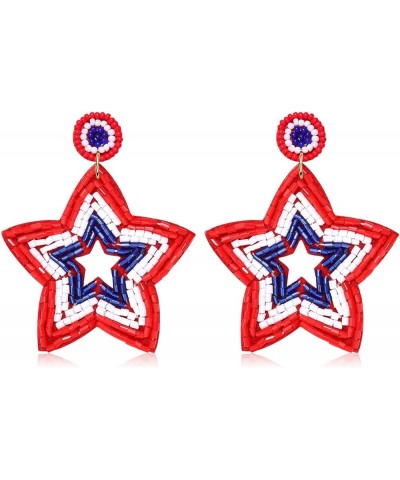 American Flag Earrings Red Blue White Lips Star Beaded Dangle Earrings 4th of July Patriotic Drop Earrings Independence Day J...