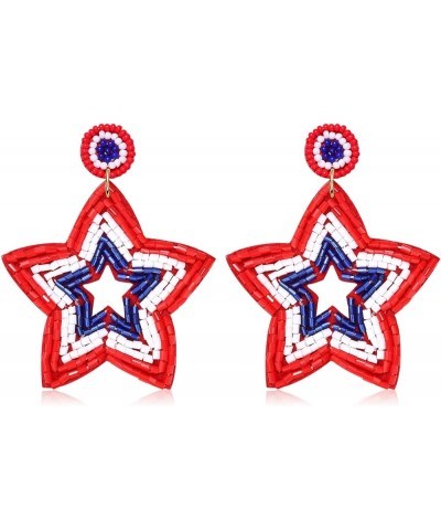 American Flag Earrings Red Blue White Lips Star Beaded Dangle Earrings 4th of July Patriotic Drop Earrings Independence Day J...