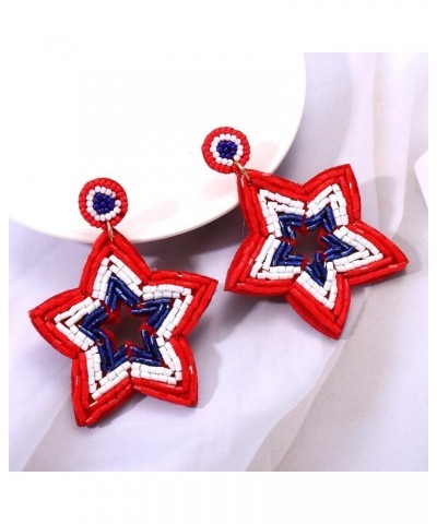 American Flag Earrings Red Blue White Lips Star Beaded Dangle Earrings 4th of July Patriotic Drop Earrings Independence Day J...