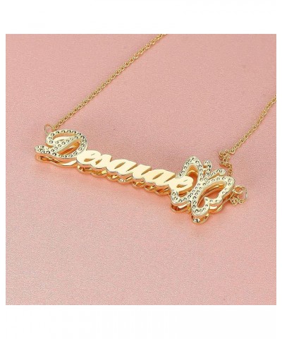 Personalized Gold Double Name Plate Necklace With Heart 18k Gold-Plate Crown Customized Nameplate Necklace with Name Personal...