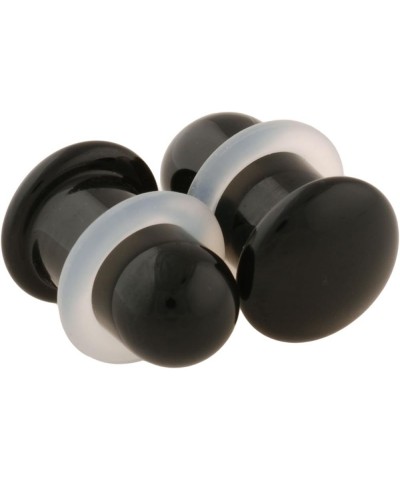 Pair of Black Glass Single Flared Simple Plugs 7/16", Standard Length $12.00 Body Jewelry