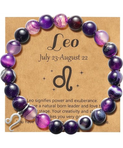 Constellation Zodiac Bracelet, Birthday Gifts for Girls Women, Purple Natural Stone Astrology Bracelet with Charm Wish Card E...