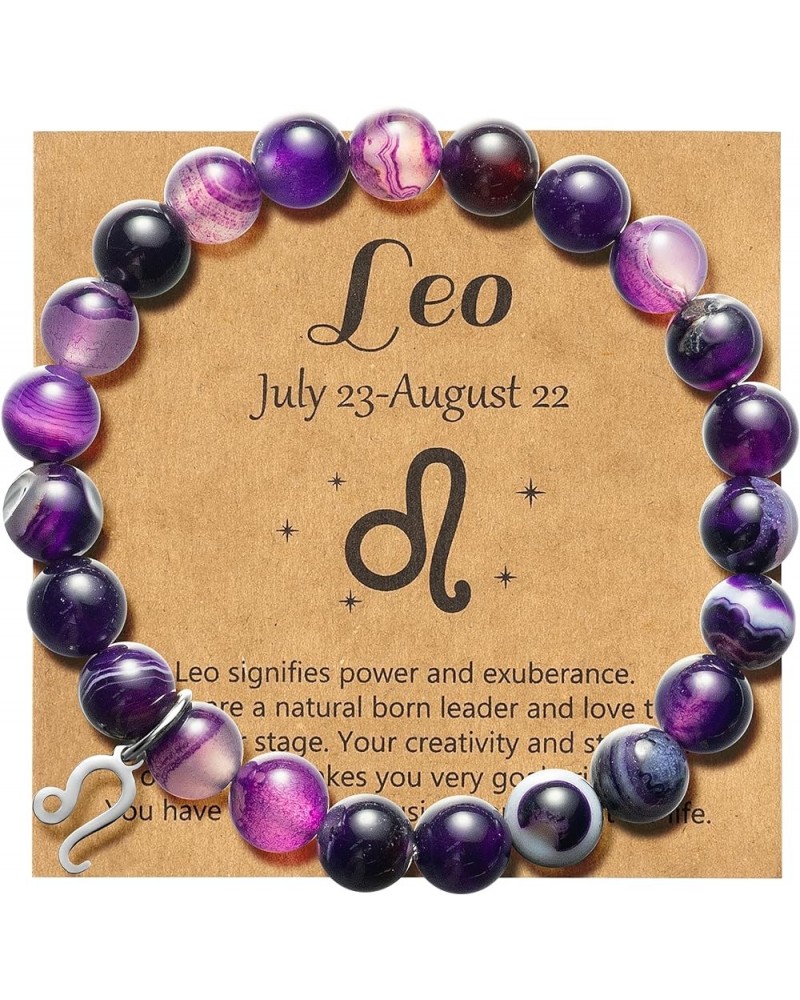 Constellation Zodiac Bracelet, Birthday Gifts for Girls Women, Purple Natural Stone Astrology Bracelet with Charm Wish Card E...