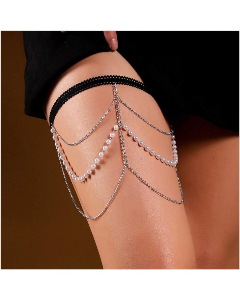 Bohemia Layered Pearl Leg Chain Gold Pearl Thigh Chain Vintage Thigh Leg Chain Rave Bikini Thigh Body Chain Jewelry for Women...