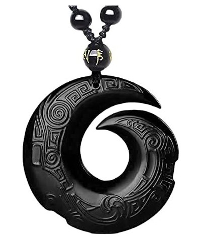 Natural Gemstone Crystal Black Obsidian Double Side Good Luck Necklace Pendant with Bead Chain $8.10 Necklaces