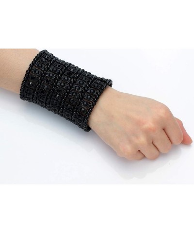 Women's Multilayer Wide Stretch Cuff Bracelets Fit Various Wrist Sizes - Hypoallergenic Soft Elastic Band Black Metal Black 3...