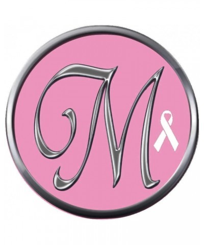 Monogram Alphabet Silver Letter Pink Background Breast Cancer Ribbon Survivor Cure by Awareness 18MM - 20MM Snap Jewelry Char...