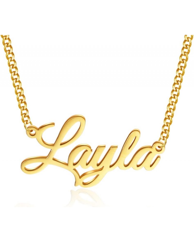 Name Necklace Personalized, 18K Gold Plated Custom Name Necklaces for Women Customized Name Plate Pendant Jewelry Gifts for W...