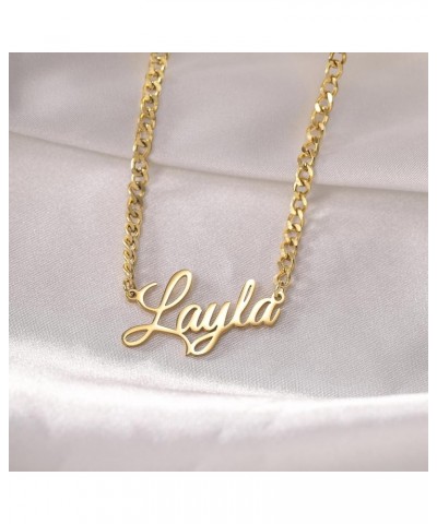 Name Necklace Personalized, 18K Gold Plated Custom Name Necklaces for Women Customized Name Plate Pendant Jewelry Gifts for W...