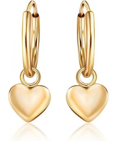 Real Solid 14K Gold Charm Dangling Endless Hoop Earrings- Great for 1st Or Second Hole Medium Puff Heart $21.00 Earrings