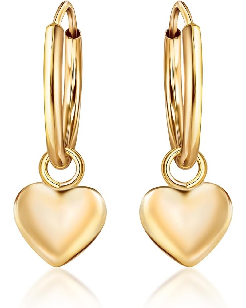 Real Solid 14K Gold Charm Dangling Endless Hoop Earrings- Great for 1st Or Second Hole Medium Puff Heart $21.00 Earrings