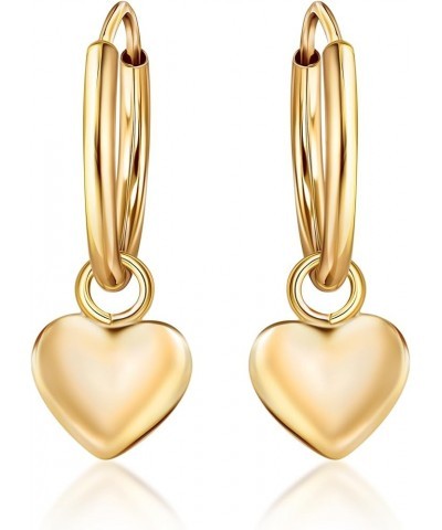 Real Solid 14K Gold Charm Dangling Endless Hoop Earrings- Great for 1st Or Second Hole Medium Puff Heart $21.00 Earrings