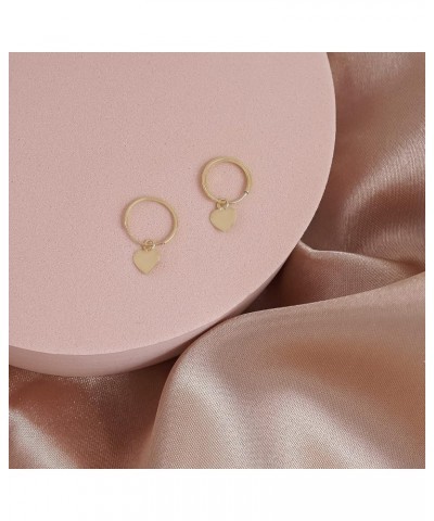 Real Solid 14K Gold Charm Dangling Endless Hoop Earrings- Great for 1st Or Second Hole Medium Puff Heart $21.00 Earrings