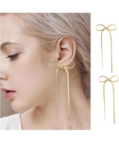 Bow Drop Dangle Earrings for Women Gold/Silver Bow Statement Tassel Earrings Jewelry for Girls Gifts Gold Bow-A $7.64 Earrings