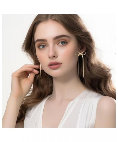 Bow Drop Dangle Earrings for Women Gold/Silver Bow Statement Tassel Earrings Jewelry for Girls Gifts Gold Bow-A $7.64 Earrings