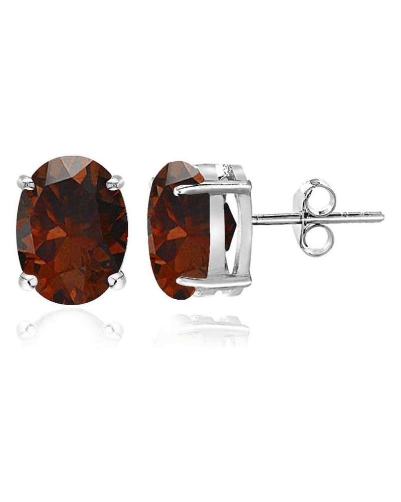 Sterling Silver Garnet Oval Stud Earrings 5x3mm-Silver $14.74 Earrings