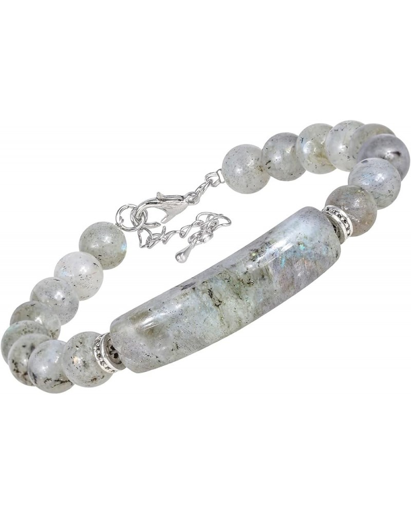 Healing Crystal Beads Bracelet for Women, Adjustable Round Beads Energy Link Bangle with Tube Stone Charm LIght Grey $10.12 B...